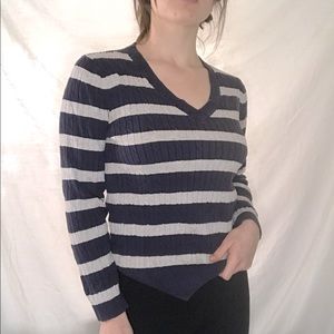 Tommy Hilfiger navy‎ blue and grey striped sweater size large